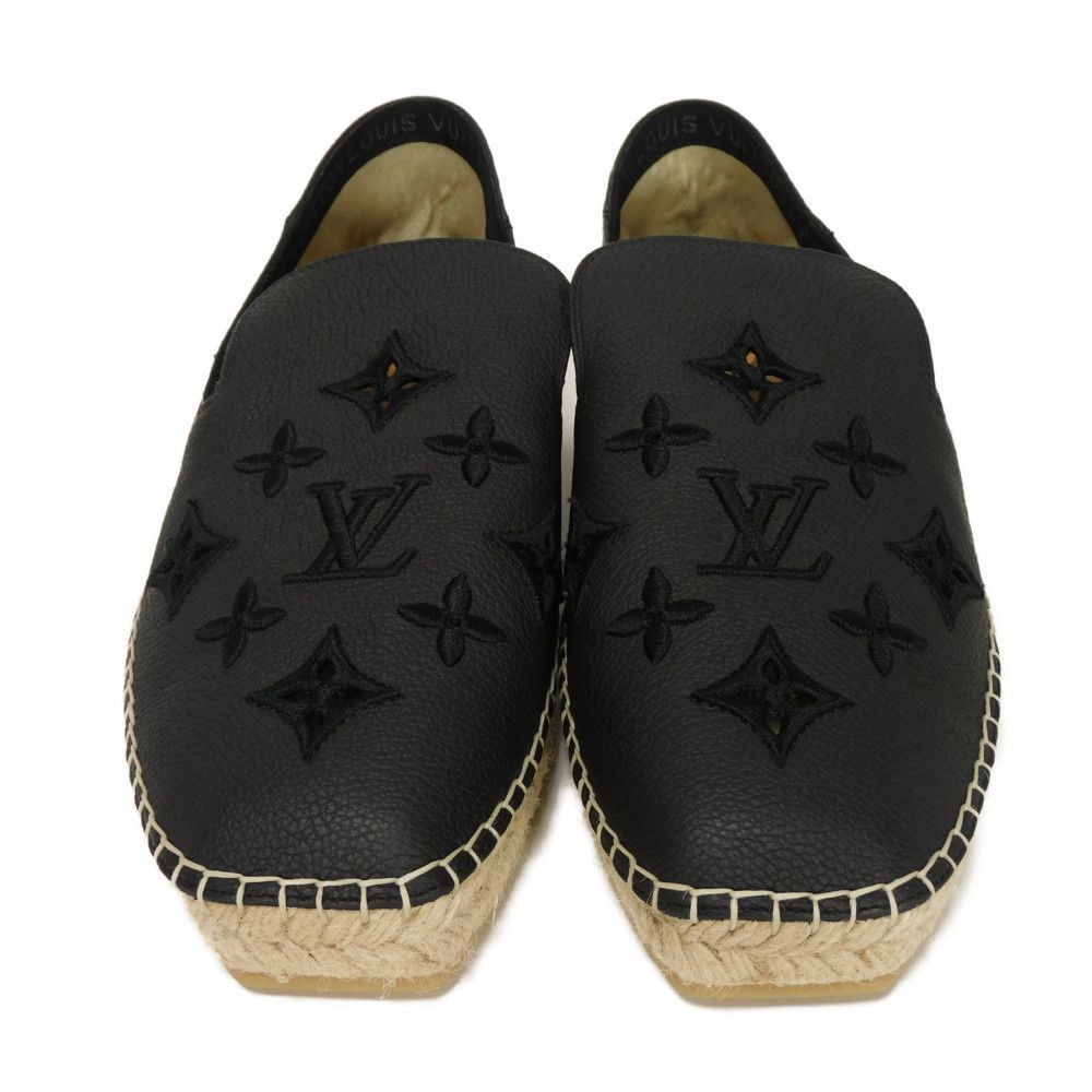 LOUIS VUITTON ルイ ヴィトン ビダールライン 6 カーフ ブラック エスパドリーユ 25 cm モノグラム アップリケ ノワール スリッポン