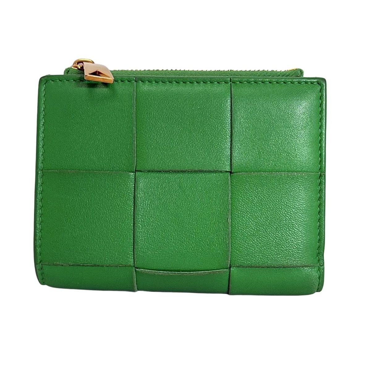 BOTTEGA VENETA ボッテガヴェネタ 2つ折り財布 マキシイントレチャート グリーン レザー