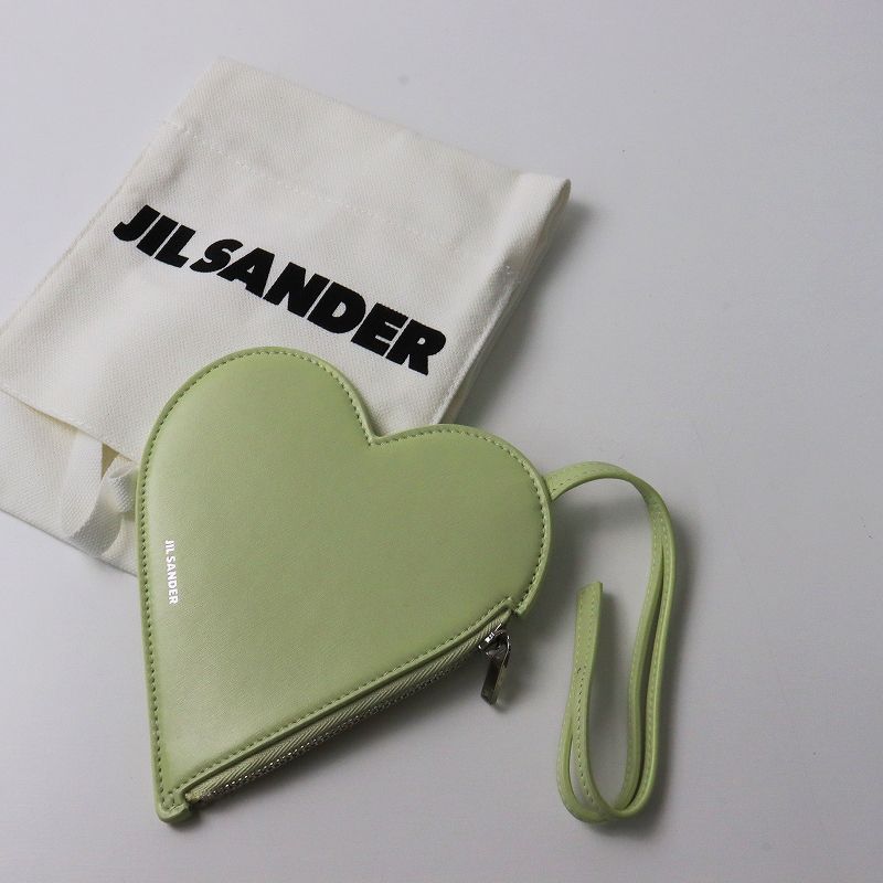 美品 ジルサンダー Jil Sander ハートポーチ/ライトグリーン レザー