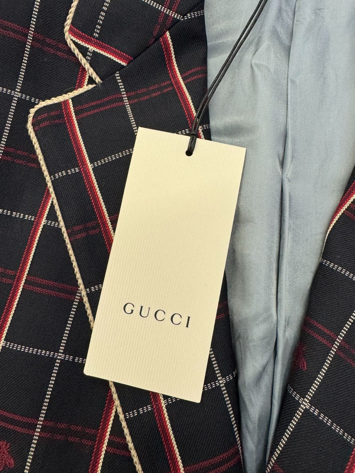 19年 GUCCI グッチ チェック柄 ビー ハチ 蜂 刺繍 テーラード ジャケット 546219 48 Lサイズ PAWNSHOPRiZ  パウンショップリズ