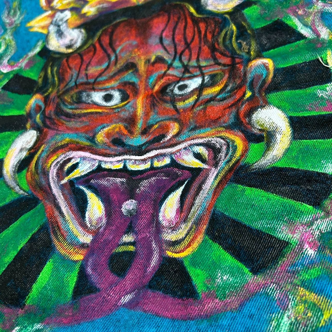 手描き般若ロングデニムジャケット