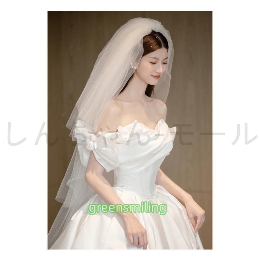 ウェディングドレス ウエディングドレス ロングドレス 二次会 結婚式 前撮り ブライダル 花嫁 オフショルダー プリンセスドレス 編み上げ MAAHADDERANG_COM