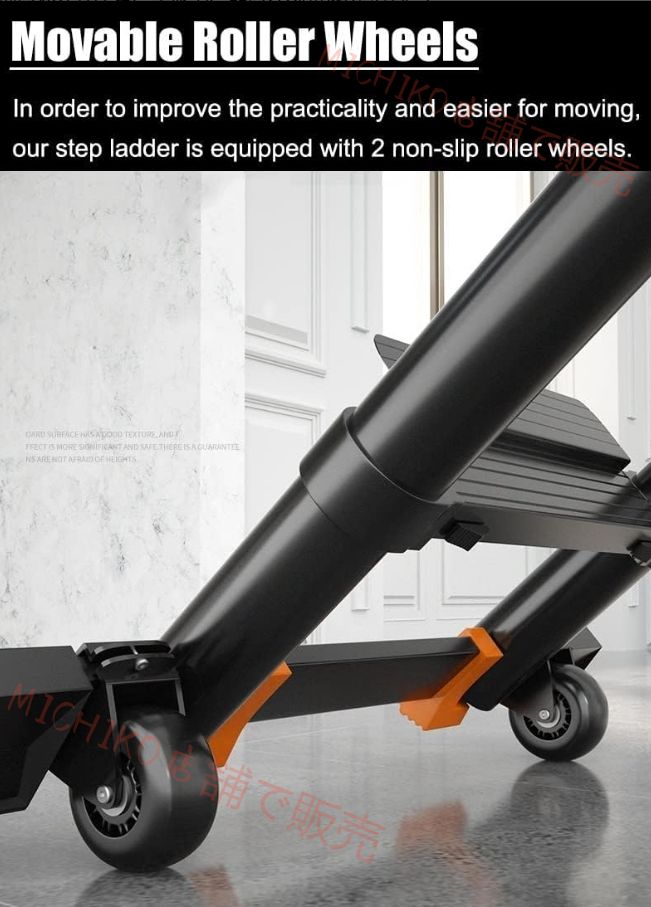 なフックとスタビライザーバーを備えた黒の延長伸縮はしご 荷重150kg