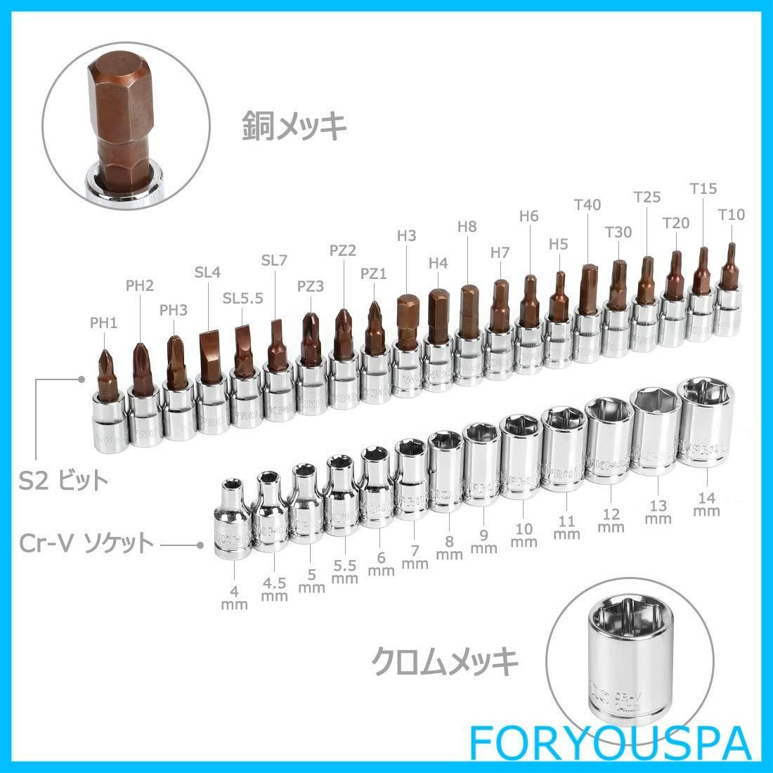 WORKPRO ソケットレンチセット ラチェットレンチ オフセットタイプ 差込角6.35mm (1/4インチ) 46点組 自動車修理 車メンテナンス