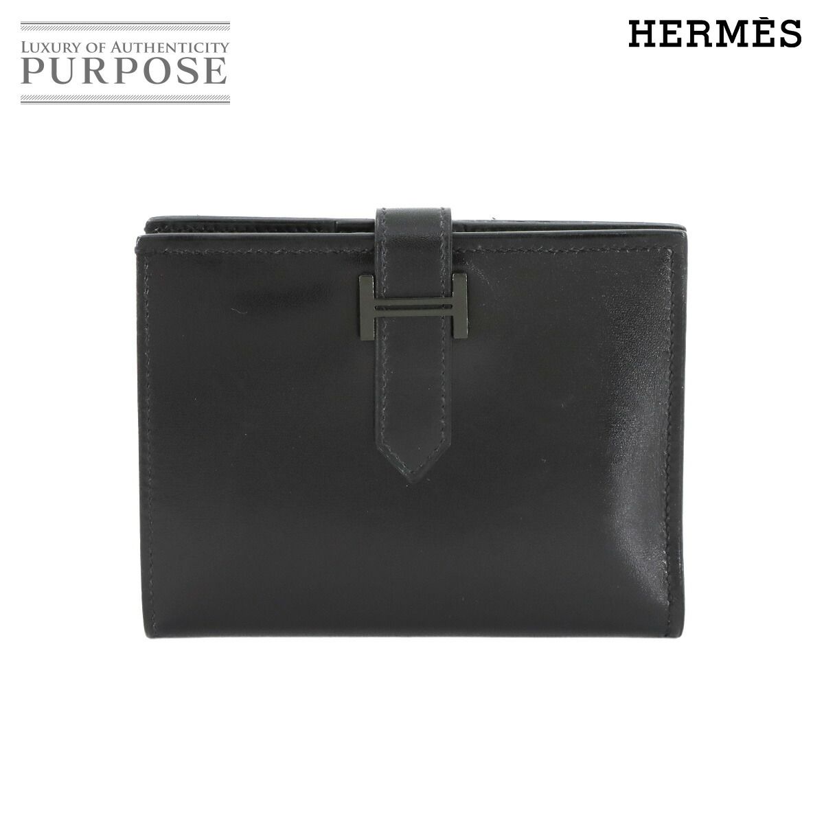 エルメス HERMES ソーブラック ベアン コンパクト 二つ折り 財布 ボックスカーフ モノクローム B刻印 Bearn Compact 90296103