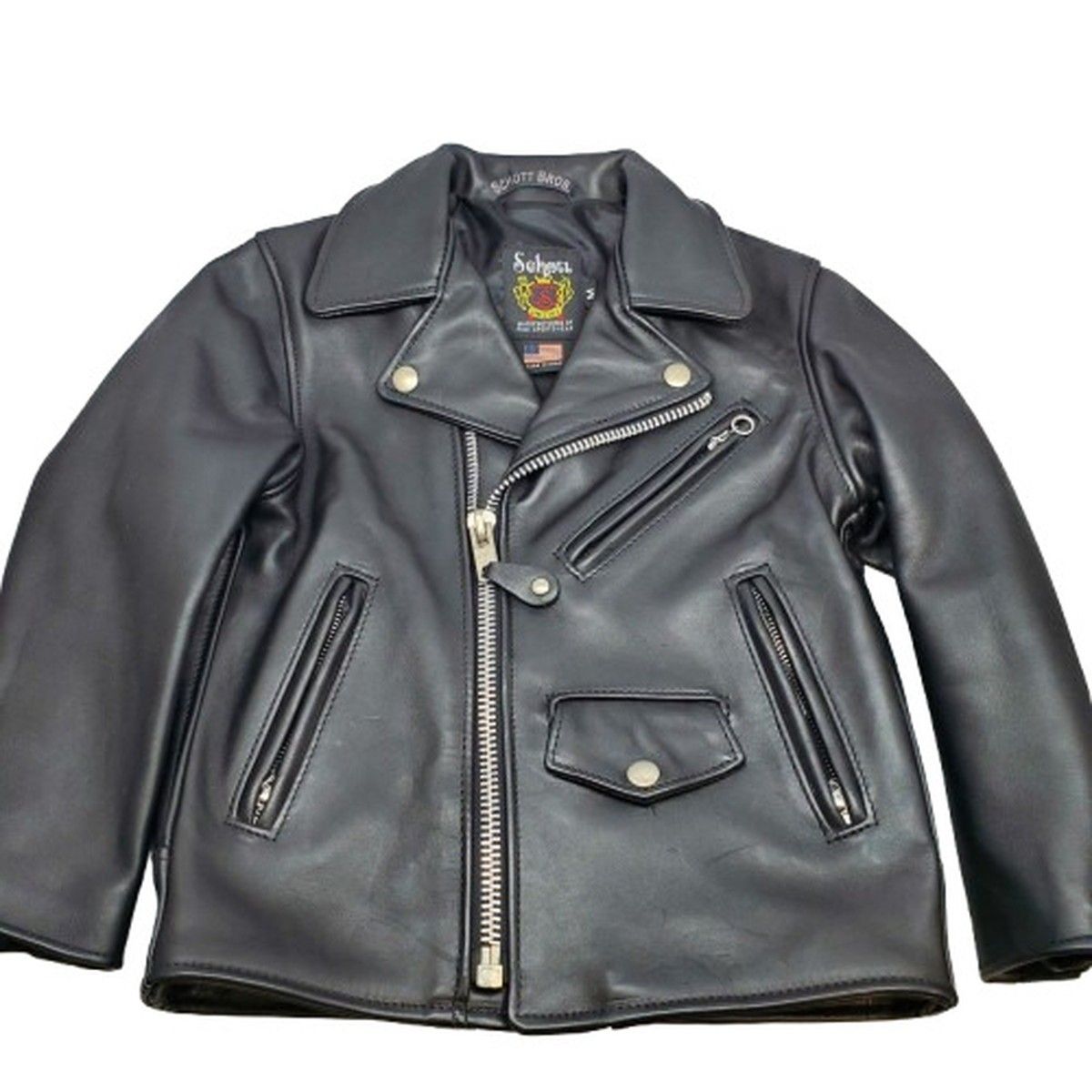 Schott Bros ショットブロス ダブルライダースJKT レザージャケット Kid s キッズ サイズM ブラック 子供用 アウター