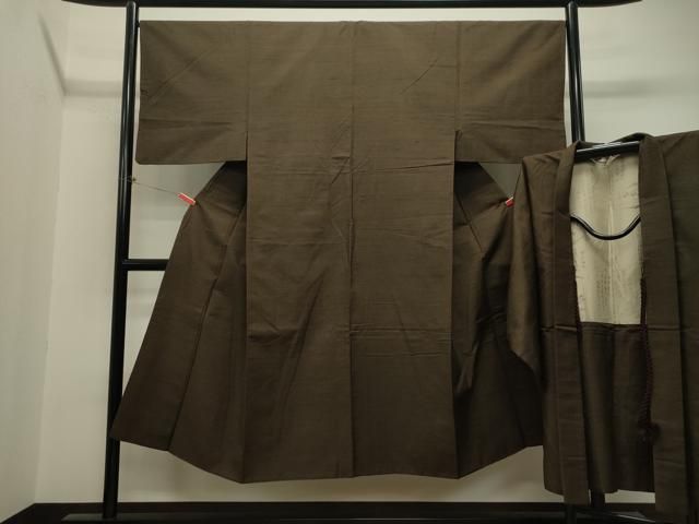 平和屋着物○男性 紬 アンサンブル 樺茶色 正絹 逸品 CAAT0562dy