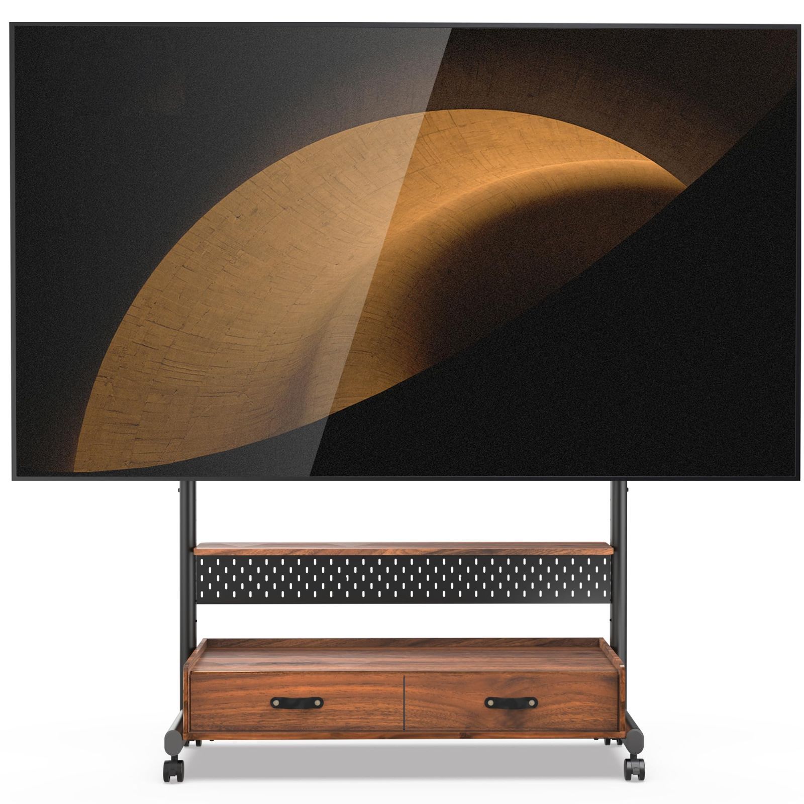 大型テレビに対応 耐荷重80kg 60～100インチ 有孔ボード付 移動式 引き出し付 高さ調節 マウント付き 大容量収納 テレビ台 安定性よい Kシリーズ 木製 テレビスタンド ウォールナット FITUEYES K-A211004WD