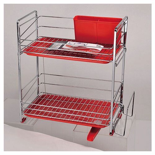 [ キッチン 収納用品 ] シンプルストレージ スリム水切りラック2段 レッド
