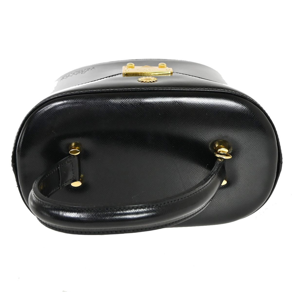 美品 VERSACE ヴェルサーチ バニティ ハンドバッグ サンバースト レザー ヴェルサーチェ サンバースト ロゴ ハンドバッグ ヴァニティ