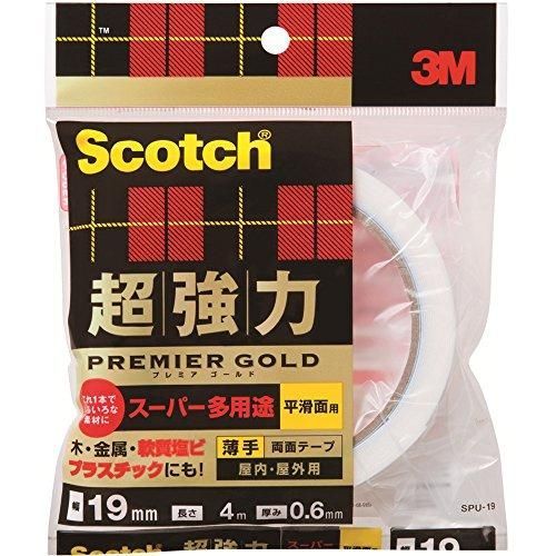 3Mスコッチ超強力両面テーププレミアゴールドスーパー多用途薄手4m SPU-19