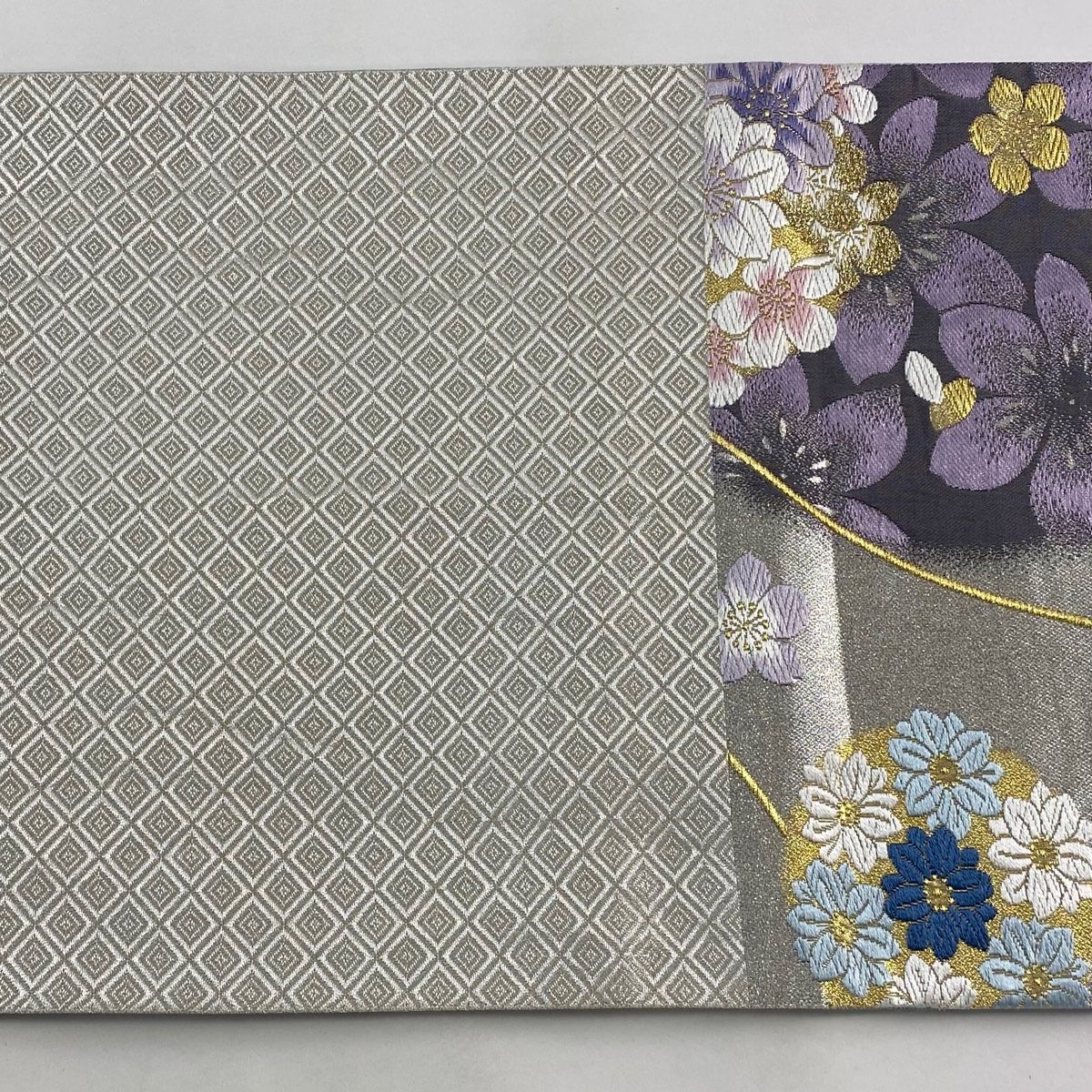 袋帯 美品 秀品 華文 桜 金銀糸 箔 銀色 六通 正絹 【中古