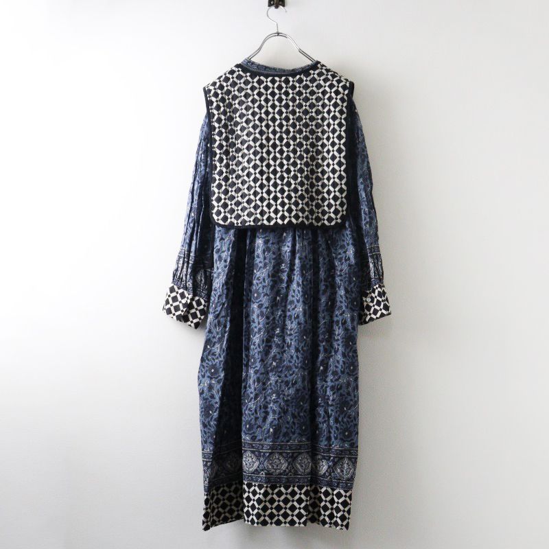 新品】 アズノウアズ オオラカ 花柄長袖ロングワンピース 15号 ブルー