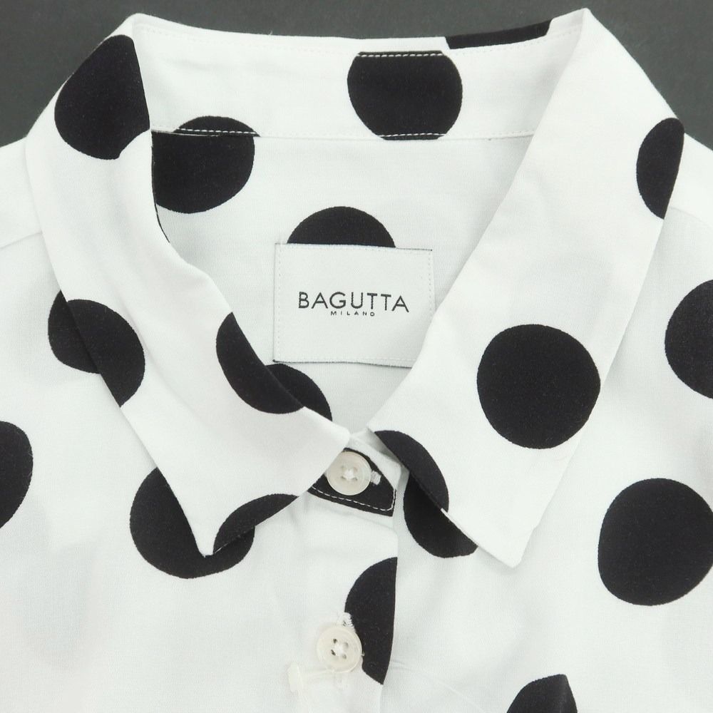 新品】バグッタ Bagutta レーヨン ドット柄 カジュアルシャツ ホワイト  