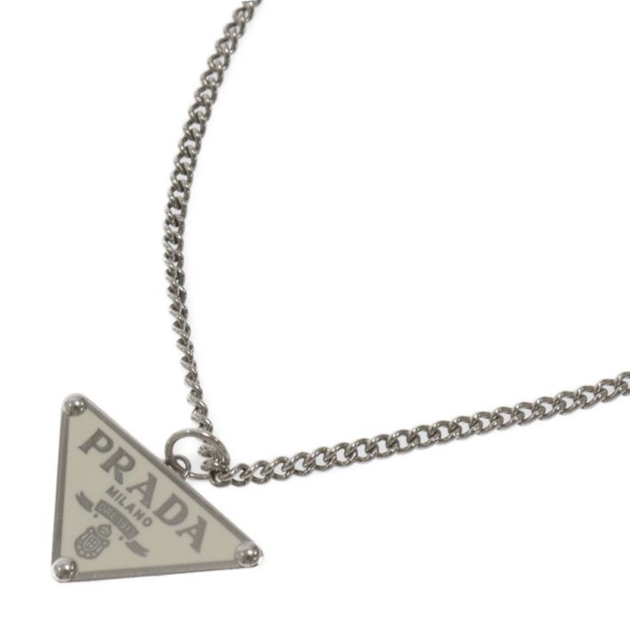 PRADA (プラダ) トライアングルロゴ ネックレス シルバー/ホワイト