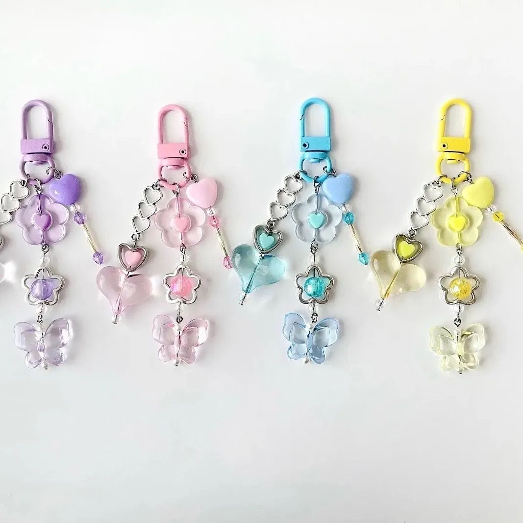 ハートステッキ風 ビーズストラップ キーホルダー ハンドメイド