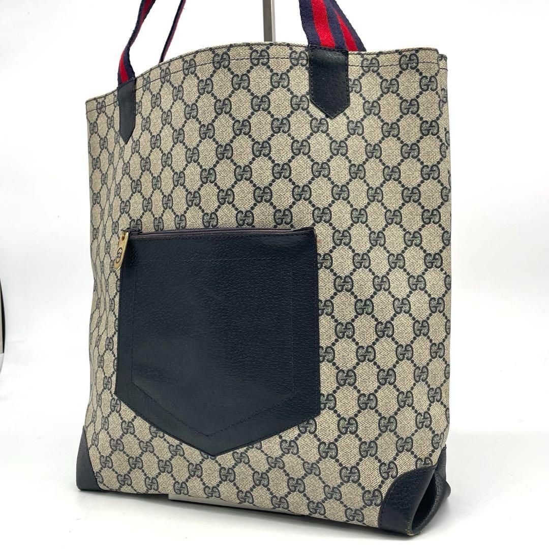 OLD GUCCI オールドグッチ シェリーライン GGスプリーム トートバッグ A4 大容量 PVC 革 ベージュ