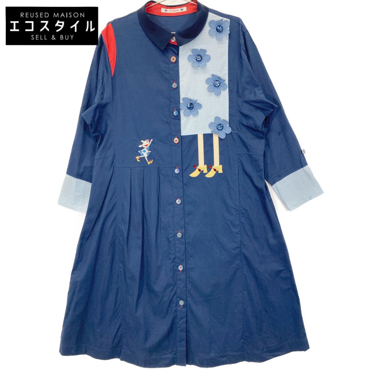 OLLEBOREBLA アルベロベロ ネイビー 豚さん ストーンスカートデザイン ワンピース 表記なし