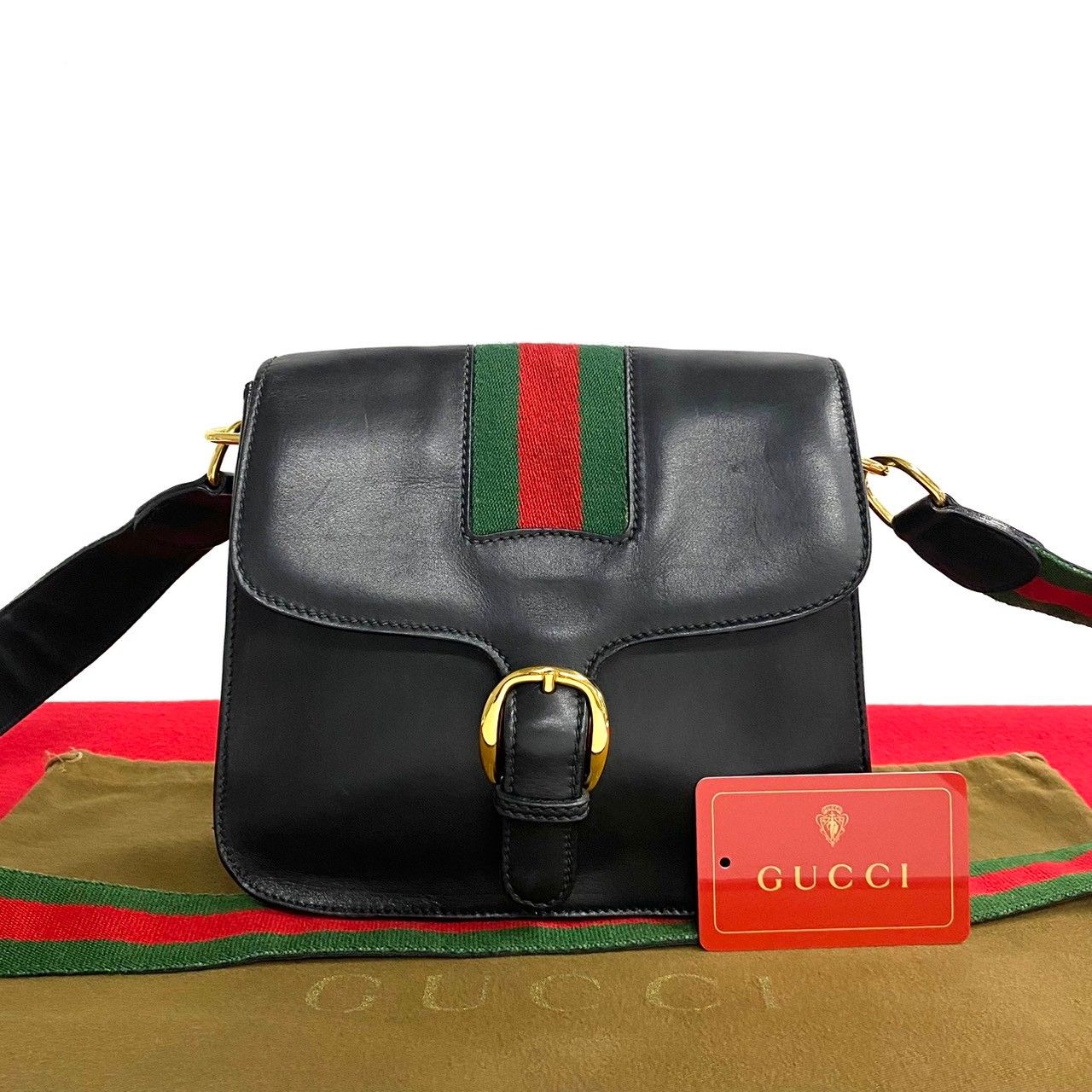 極 美品 希少品 GUCCI グッチ オールドグッチ ヴィンテージ シェリーライン レザー 本革 ショルダーバッグ ポシェット ブラック 黒  803-8 - メルカリ