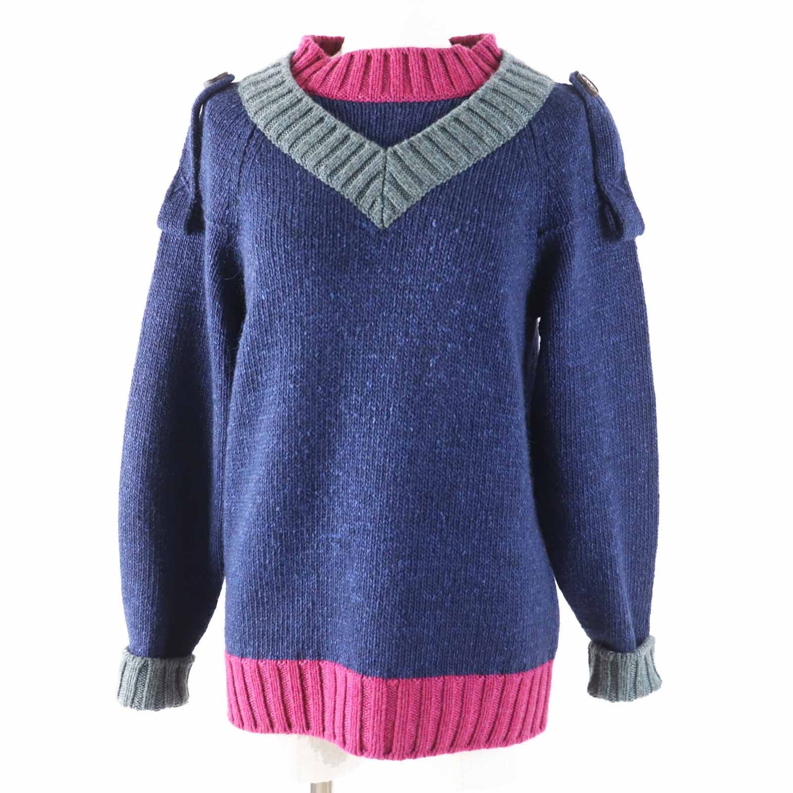 ◎CHANEL シャネル P44484 カシミヤ シルク 長袖 ニットプルオーバー レイヤード風 ネイビー ピンク グレー 38 イタリア製 レディース