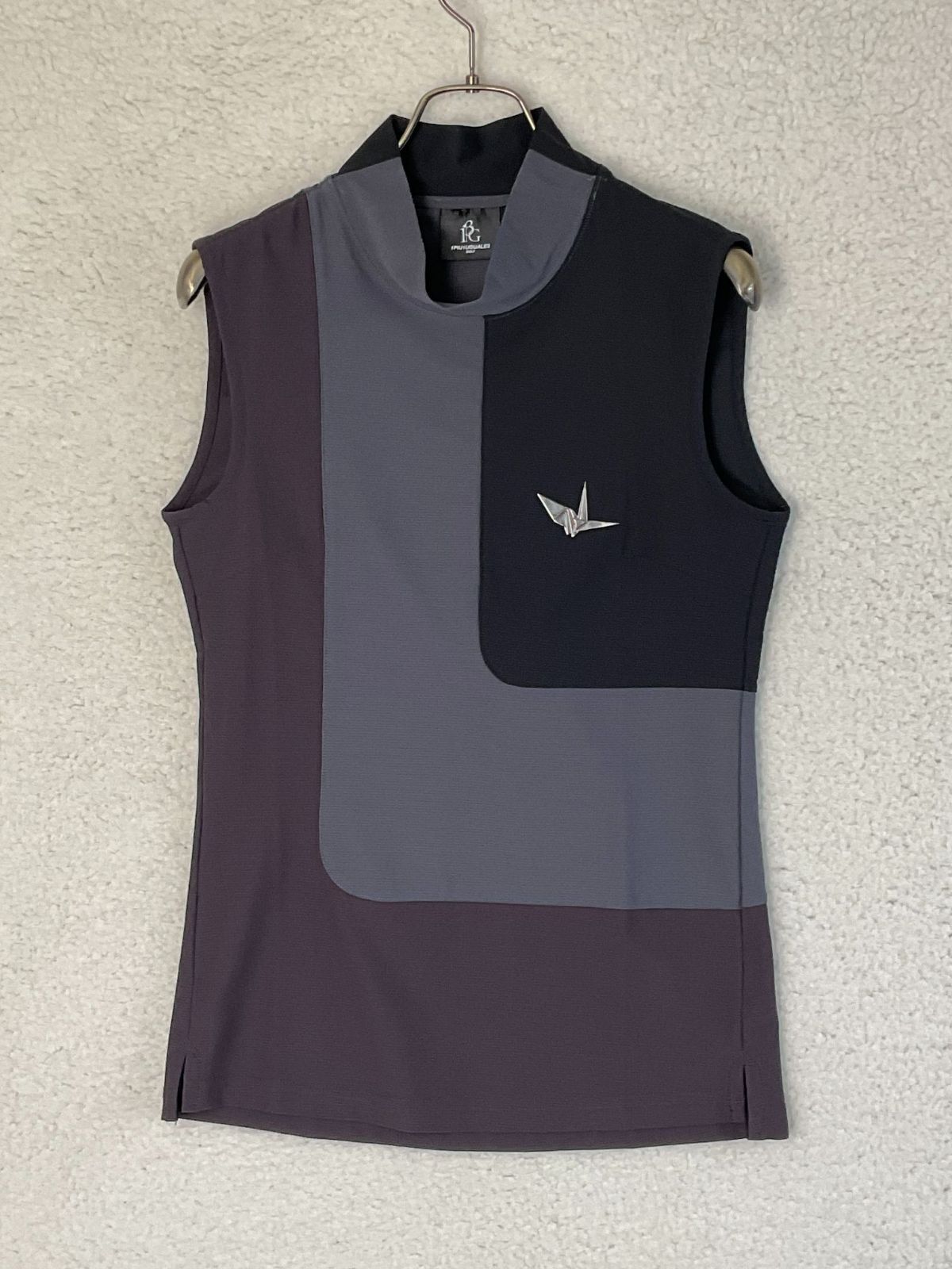 GOLF 1 グレー×ダークグレー 切り替えモックネックノースリーブポロシャツ