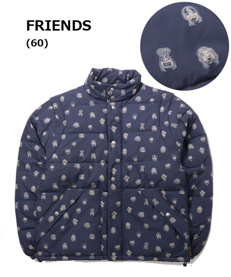 gym master ハッピーペイント中ワタ2WAYスタンドジャケット Friends m l xl G633773 メンズ レディース ベストにもなる 秋冬 アウター