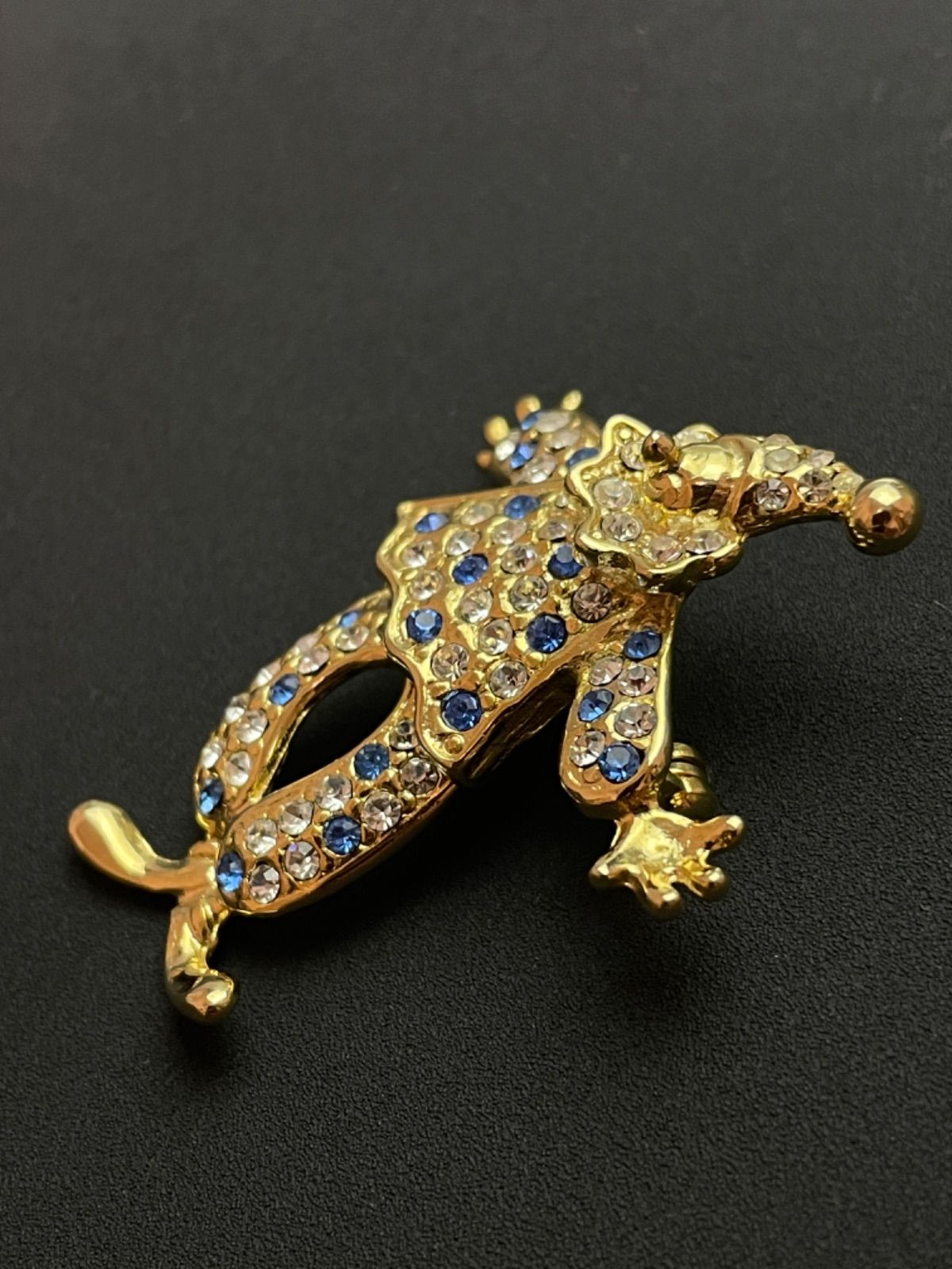 ブローチ ヴィンテージ 純銀 揺れる ヴィンテージ 揺れるピエロ ブローチ ラインストーン ゴールド