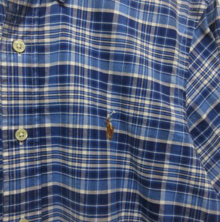 ラルフローレン 長袖シャツ ボタンダウン チェック ポニーロゴ コットン ブルー ラルフローレン 長袖シャツ ボタンダウン チェック ポニーロゴ