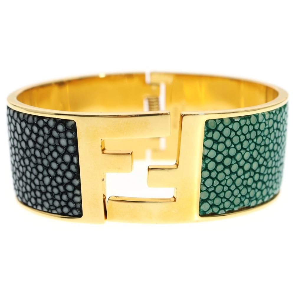 FENDI フェンディ FFロゴ バングル ブレスレット ゴールド×ブラック×グリーン GP