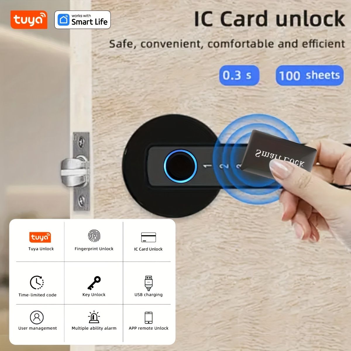 Tuya スマートWi-Fi指紋ハンドルロック ワイヤレスゲートウェイ付き 米国標準仕様スマートロック キーボード付きドアハンドル パスワード 指紋 キー アプリ ICカードの5つの解錠方法 家庭用ホテルオフィスアパートメントベッドルームに適しています ブラ