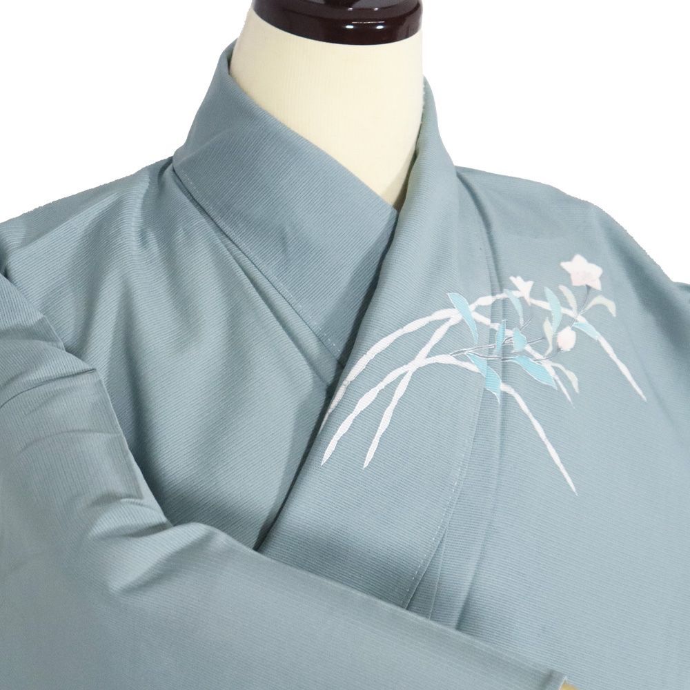 絽 訪問着 正絹 緑 箔彩 桔梗 Sサイズ ki30889 美品 夏着物 なつきもの