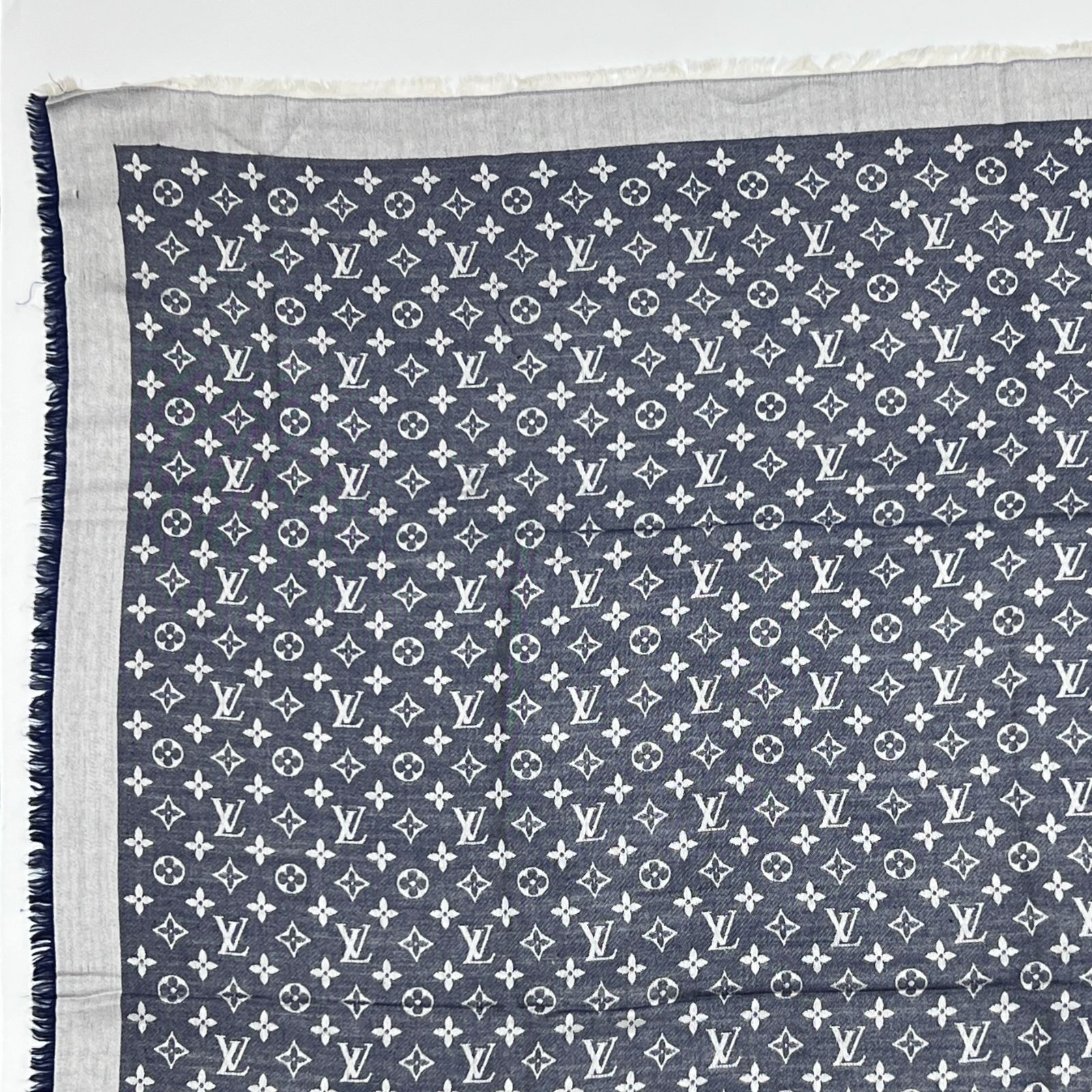 LOUIS VUITTON ルイヴィトン モノグラム ストール シルク ウール ネイビー ヴィンテージ レディース HIBUOCHI VINTAGE