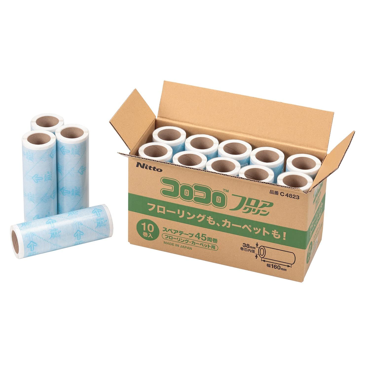 ニトムズ コロコロ フロアクリン スペアテープ フローリング カーペット対応 45周 10巻入り C4823 白