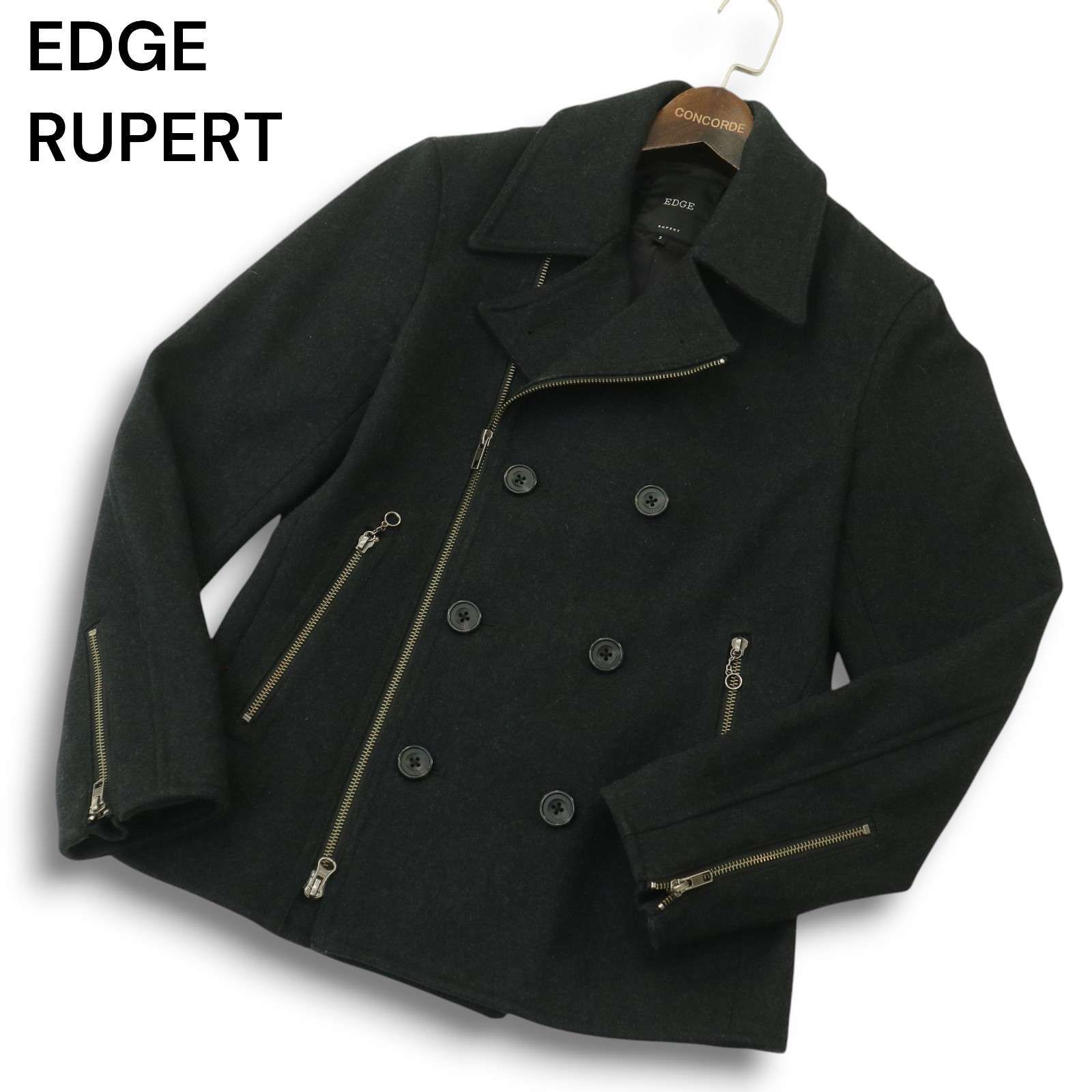 美品 RUPERT EDGE ウール ライダース Pコート M グレー 灰 メンズ HT1808-486 EDGE RUPERT のPコート