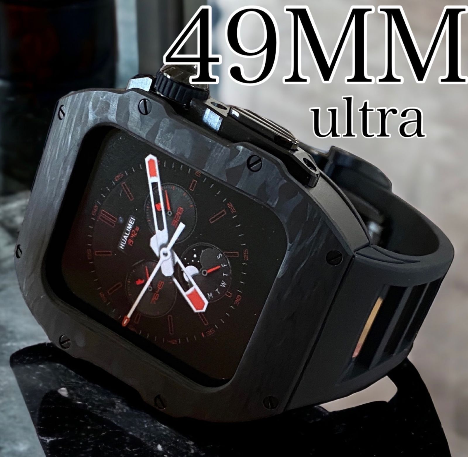 49mm 赤x黒 apple watch ultra ultra2 ラバーケース 色々な - 時計