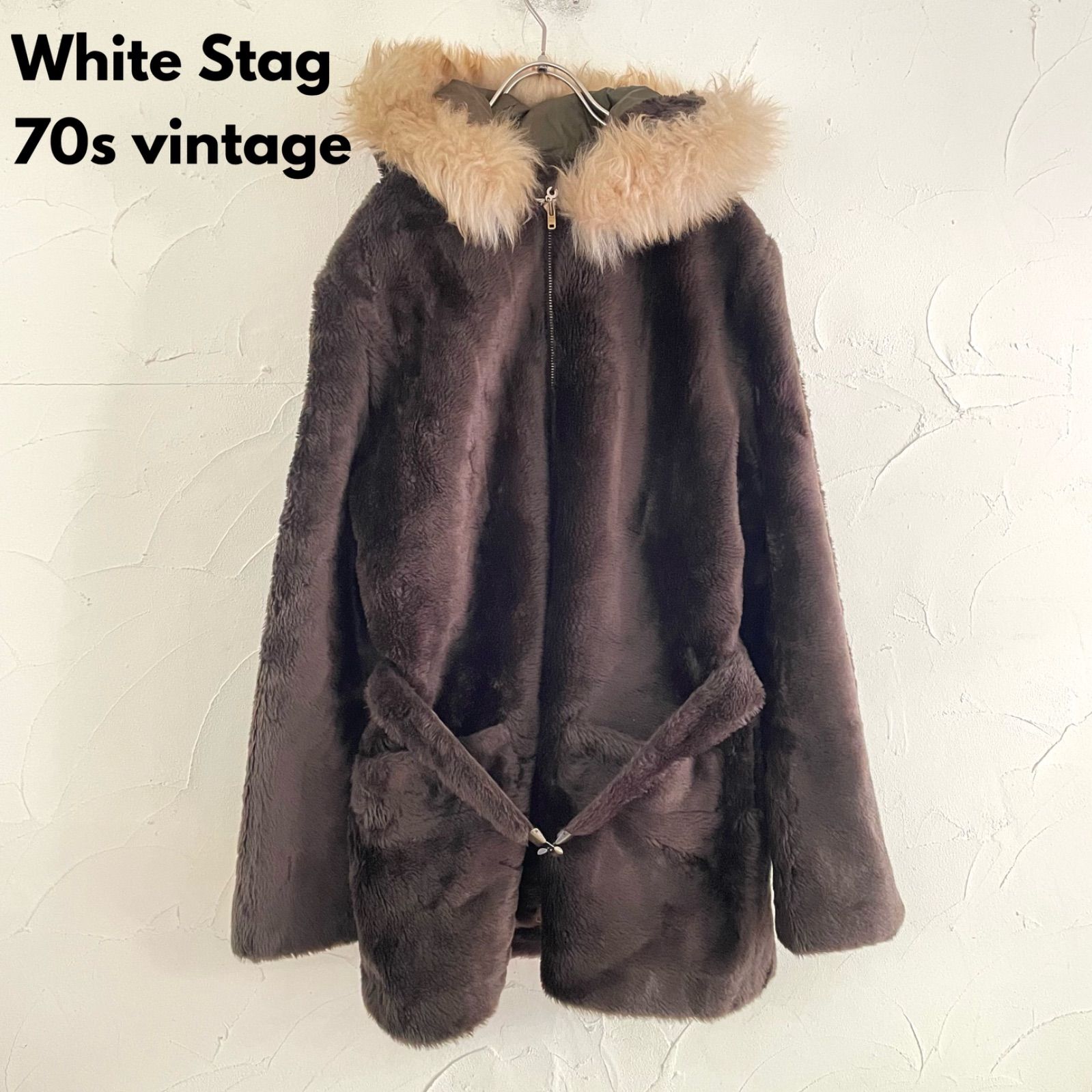 70s vintae white stag ブラウン フェイクファー コート - www.port