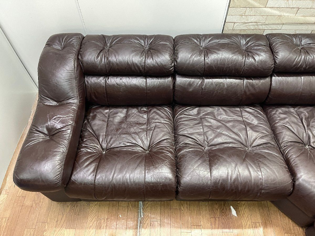 モビリア mobilia 本革 コーナーソファ 応接ソファ セパレート L字 大型 ブラウン 茶色 ヴィンテージ 参考定価約300万 畑1128