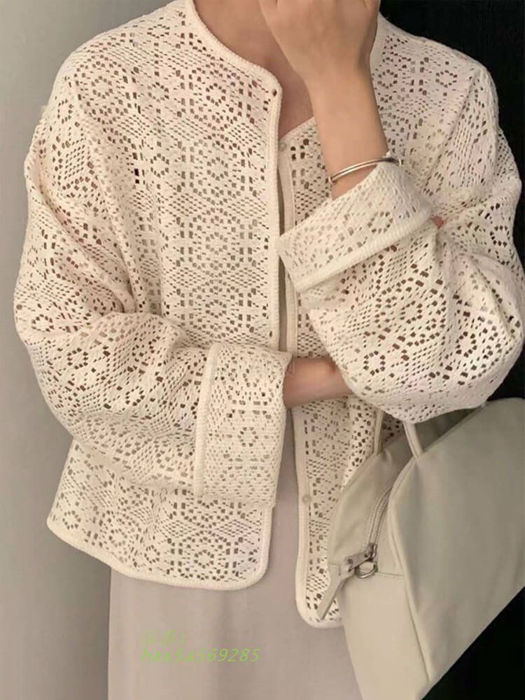 カーディガン レディース 韓国 レース アウター 長袖 ノーボレロ フェミニン エレ ショート丈 おしゃれ ジャケット hax5a569285