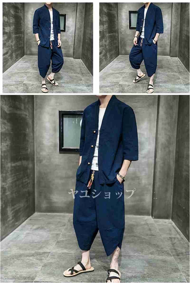 メンズ セットアップ 半袖 綿麻 上下セット リネン 半袖シャツ サルエルパンツ 2点セット 五分袖Tシャツ 七分丈綿麻パンツ 春夏 涼しい ゆったり 通気性よい 大きいサイズ 父の日 ギフト カジュアルセットアップ 無地 cJ7X990