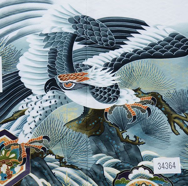 七五三 五歳 男児 羽織袴フルセット 着物 羽織 袴 紋袴 白地 鷹 お