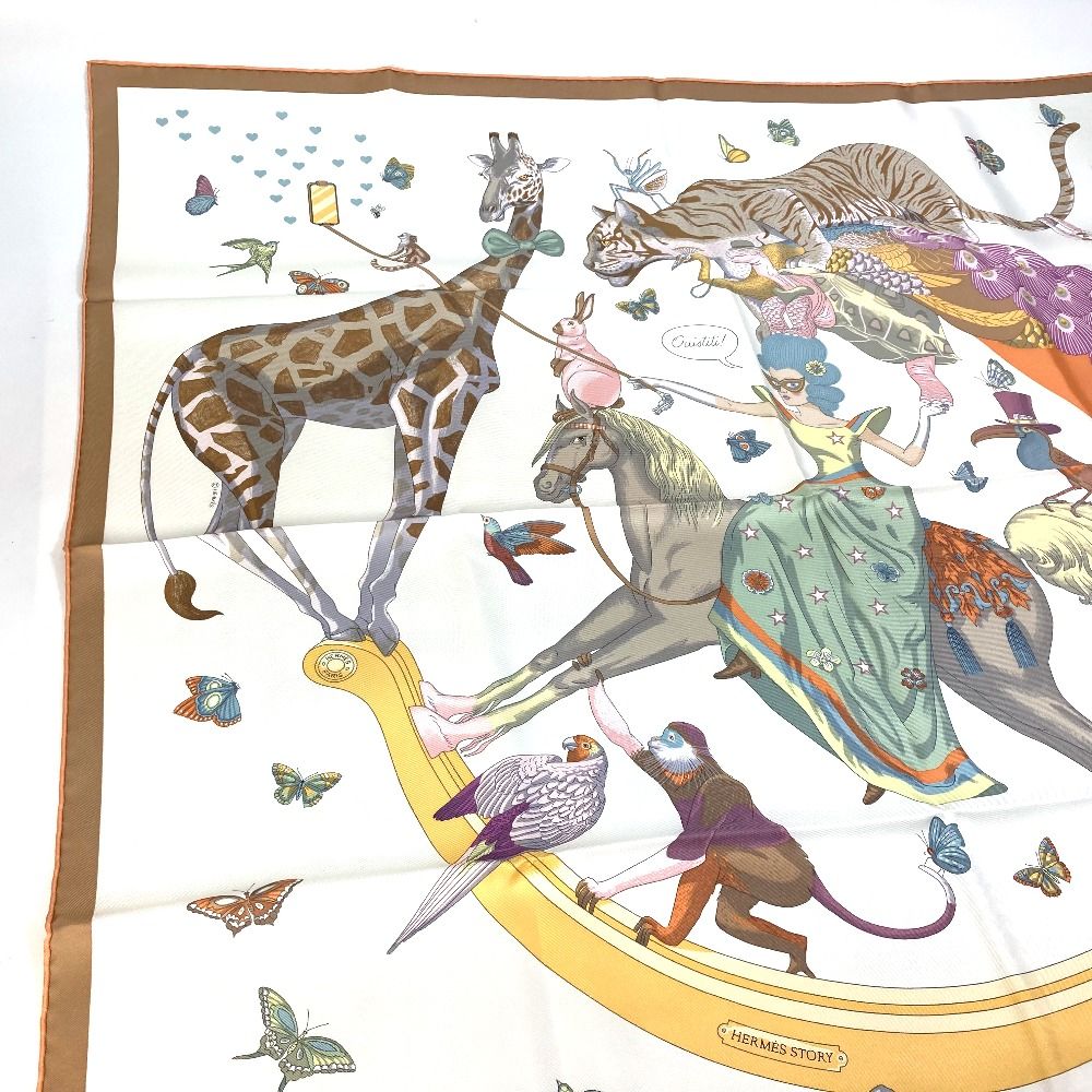 極美品 HERMES エルメス スカーフ カレ90 HERMES STORY エルメスカレ90 HERMES STORY 赤/グレー レディース スカーフ