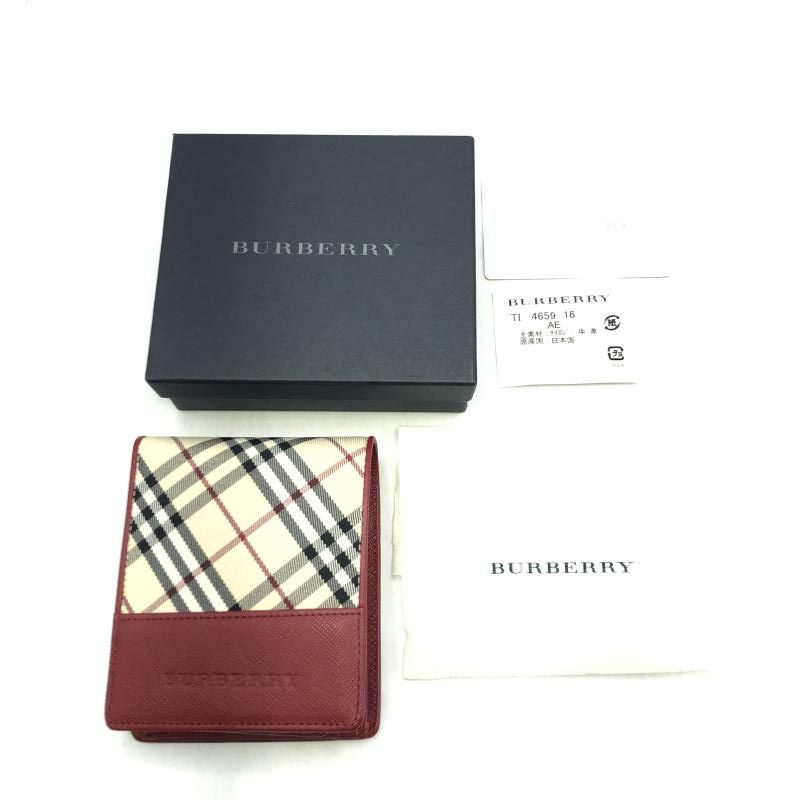 中古】BURBERRY 二つ折り財布 チェック柄 レッド バーバリー[17