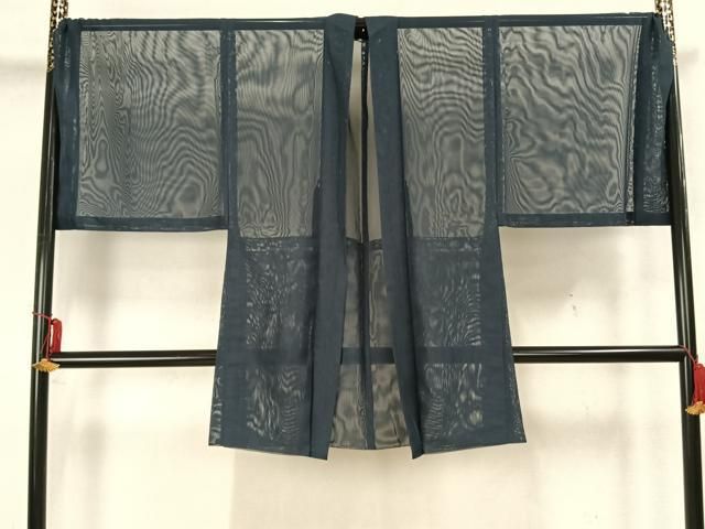 平和屋着物▽男性 黒紋付 長羽織 スリーシーズン 春夏秋 塵除け