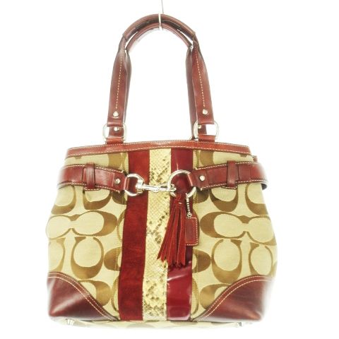 【稀少】COACH ハンドバッグ パイソン ボルド－　シグネチャー ワインレッド 稀少】COACH ハンドバッグ パイソン ボルド－ シグネチャー