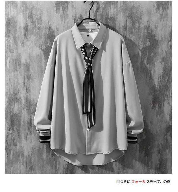 長袖シャツ ユニセックス ネクタイ付き スタイリッシュ 2色 ノエミー NOEMIE ネクタイ付きユニセックスシャツ （青