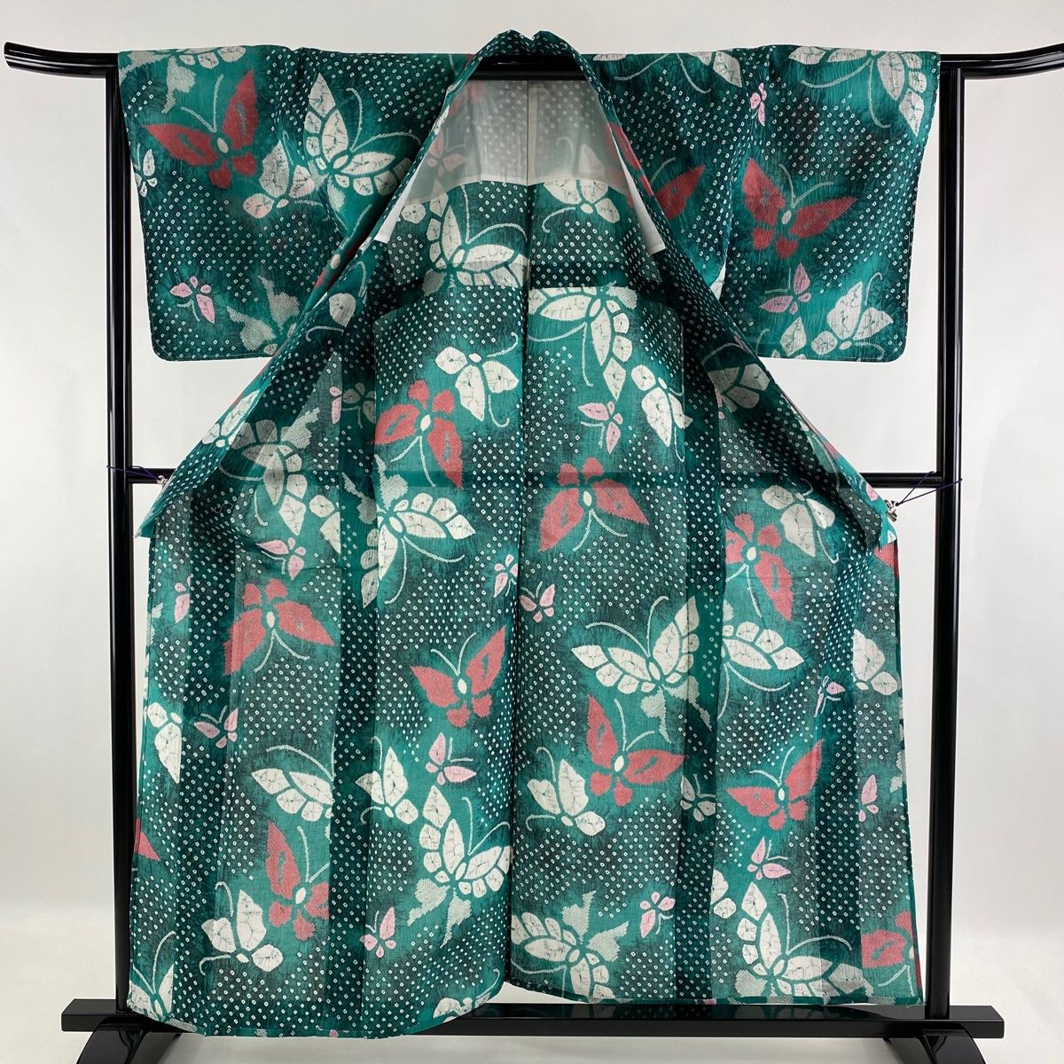 浴衣 名品 絞り浴衣 蝶 緑 身丈160cm 裄丈64cm M 綿 【中古】 - メルカリ