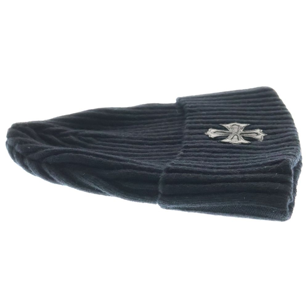  CHROME HEARTS クロムハーツ Cashmere Cross Leather Patch Beanie カシミヤ クロスパッチ ビーニー ニットキャップ ニット帽 レザークロスパッチ ホースシューボタン ブラック ニット帽 ビーニー 帽子
