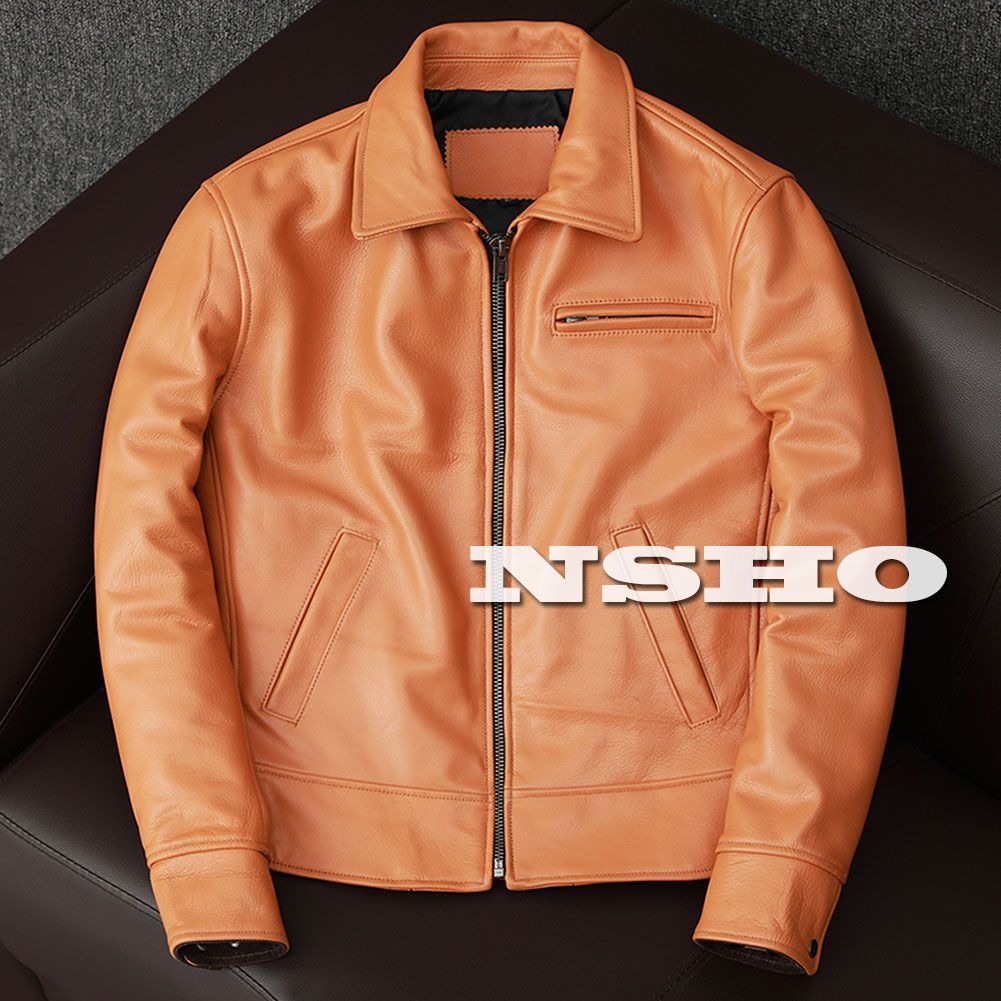 新品 牛革 カウハイド シングルライダース トラッカージャケット XL 本革 牛革】トラッカージャケット メンズ ステンカラー レザー
