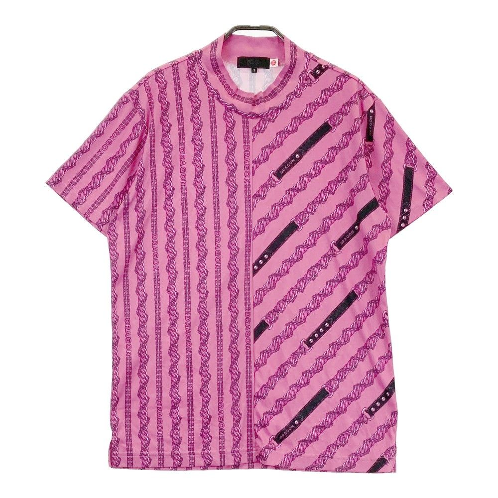 サイズ 3 DANCE WITH DRAGON ダンスウィズドラゴン 半袖ハイネックTシャツ 総柄 ピンク系 240101465326 ゴルフウェア メンズ ストスト