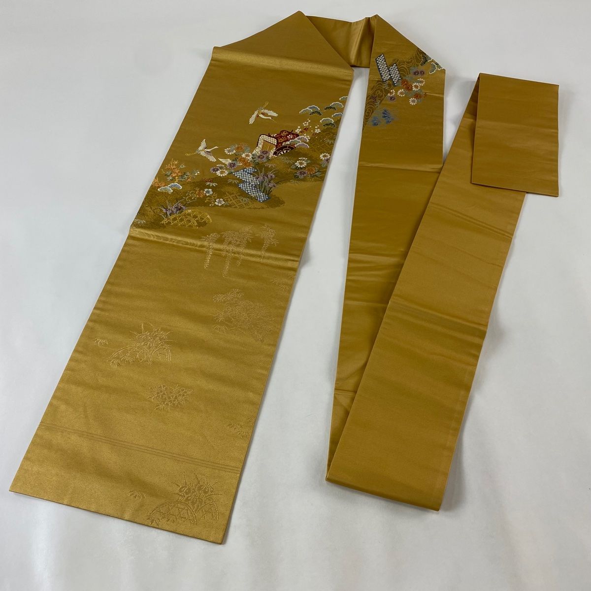 袋帯 秀品 夏帯 絽 水面 草花 金銀糸 薄小豆 六通 正絹 【中古】